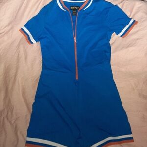 Blue Varsity Shorts Romper Size Large